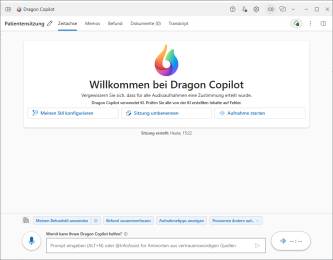 Dragon Copilot Begr&uuml;&szlig;ungsbildschirm