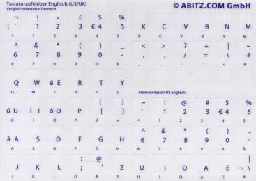 Tastaturaufkleber Englisch UK und US - Vergleichstastatur Deutsch